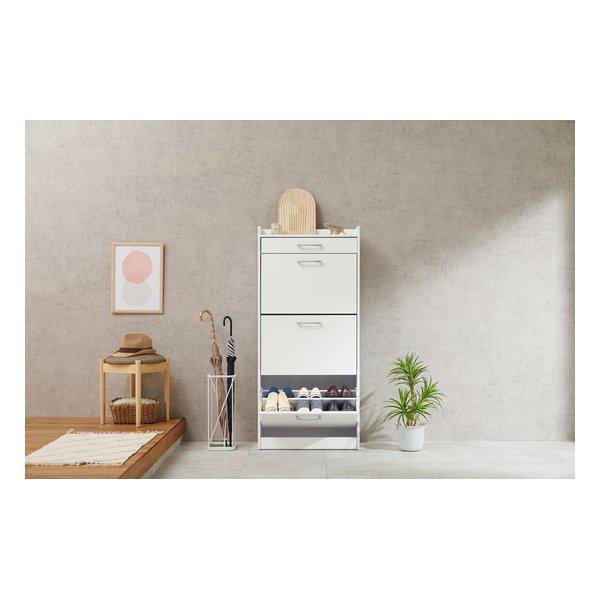 萩原 ハギハラ シューズラック 約 幅62×奥行24×高さ136.5cm ホワイト RSR-1705WH(2574697)の画像