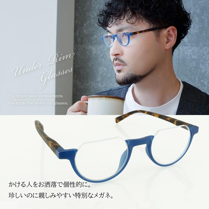 老眼鏡 ハーフスリム ブルーライトカット 男女兼用 度数 「+1.0～+3.5」 名古屋眼鏡 老眼鏡 アンダーリム 男女兼用 逆ナイロール 度数0.5 から