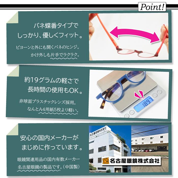 老眼鏡 アンダーリム 男女兼用 逆ナイロール 度数0.5 から ブルーライトカット かわいい 下フチ バネ丁番 初めて 40代 50代 60代 | 名古屋眼鏡 | 14