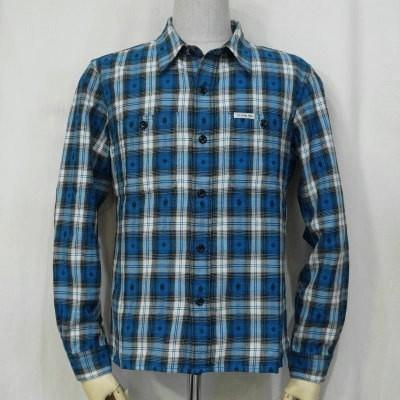 F-SCO-004L-ブルーアイボリー-ネイティブチェックシャツ004長袖-FSCO004L-FLATHEAD-フラットヘッドワークシャツ-ネイティブシャツ
