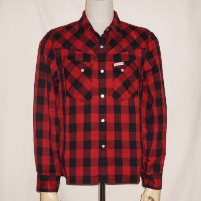 F-SCW-001L-ブラックレッド-ブロックチェックウエスタンシャツ001長袖-FSCW001L-FLATHEAD-フラットヘッドウエスタンシャツ-チェックシャツ