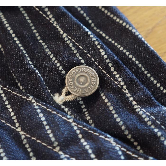 FLATHEADネイビー ストライプ デニムオーバーオール