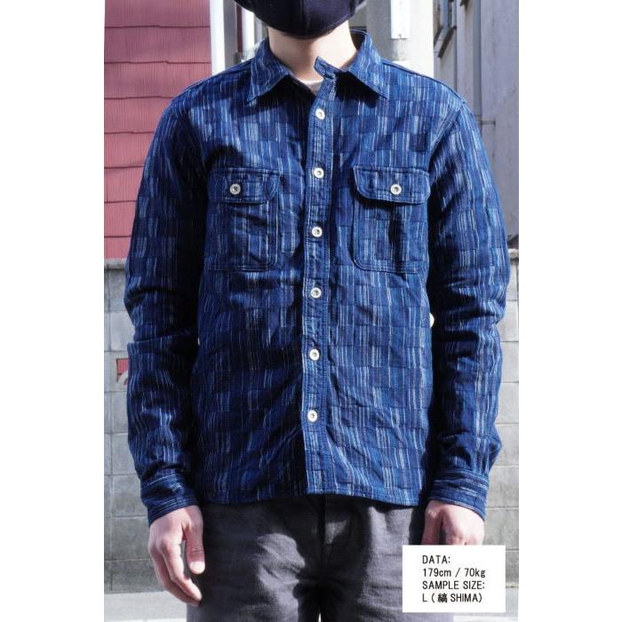 SSS21-IK-藍シマ-藍市松絣ワークシャツ21-IK-SSS21IK-SAMURAIJEANS-サムライジーンズシャツ-長袖シャツ IK 藍シマ 藍市松絣ワークシャツ21 SAMURAIJEANS