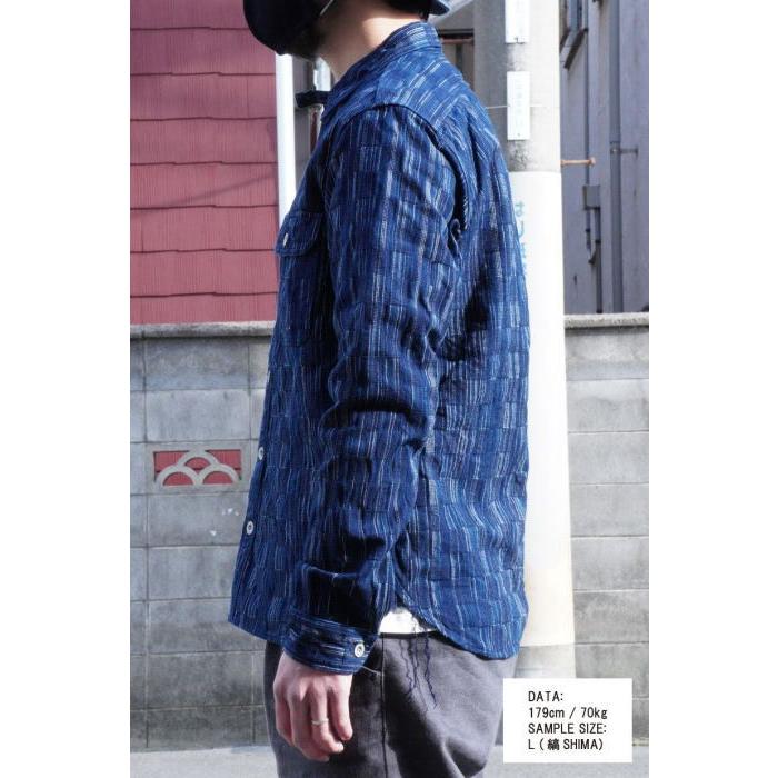 SSS21-IK-藍シマ-藍市松絣ワークシャツ21-IK-SSS21IK-SAMURAIJEANS-サムライジーンズシャツ-長袖シャツ IK 藍シマ 藍市松絣ワークシャツ21 SAMURAIJEANS