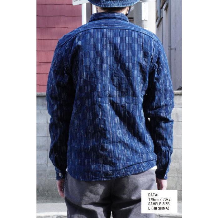 SSS21-IK-藍シマ-藍市松絣ワークシャツ21-IK-SSS21IK-SAMURAIJEANS-サムライジーンズシャツ-長袖シャツ IK 藍シマ 藍市松絣ワークシャツ21 SAMURAIJEANS