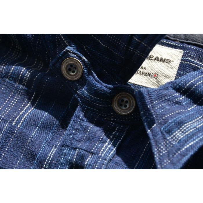 SSS21-IK-藍シマ-藍市松絣ワークシャツ21-IK-SSS21IK-SAMURAIJEANS-サムライジーンズシャツ-長袖シャツ IK 藍シマ 藍市松絣ワークシャツ21 SAMURAIJEANS
