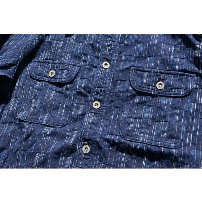 SSS21-IK-藍シマ-藍市松絣ワークシャツ21-IK-SSS21IK-SAMURAIJEANS-サムライジーンズシャツ-長袖シャツ IK 藍シマ 藍市松絣ワークシャツ21 SAMURAIJEANS