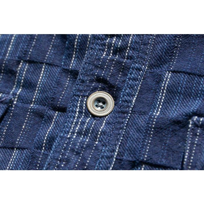 SSS21-IK-藍シマ-藍市松絣ワークシャツ21-IK-SSS21IK-SAMURAIJEANS-サムライジーンズシャツ-長袖シャツ IK 藍シマ 藍市松絣ワークシャツ21 SAMURAIJEANS