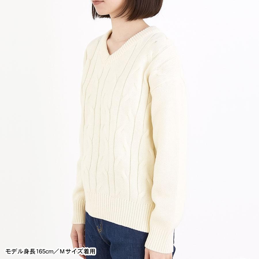 ニット レディース ケーブル編み 長袖 春 Vネック トップス セーター