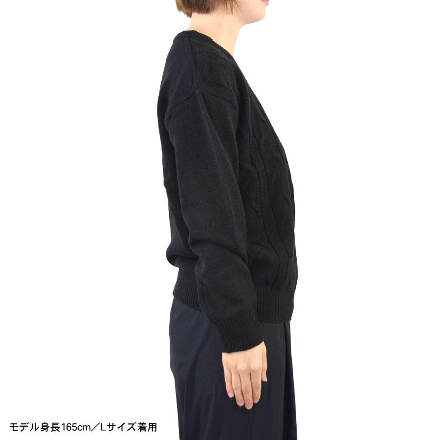 【HENRI BENDEL】平成レトロ黒Vネックケーブル編み厚手ウールニット長袖 WESTSEA（ウエストシー） セーター ニット 日本製 ケーブル編み V