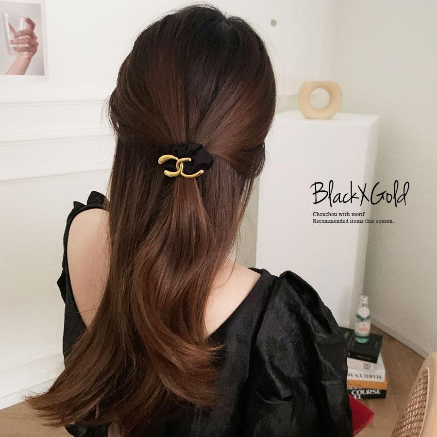 シュシュ ヘアゴム おしゃれ レディース メタル ゴールド