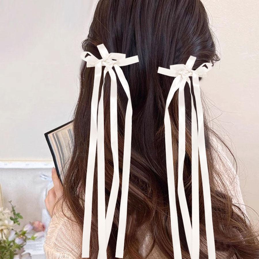 超ロング リボン ロングリボン ヘアクリップ 2個セット 垂れリボン
