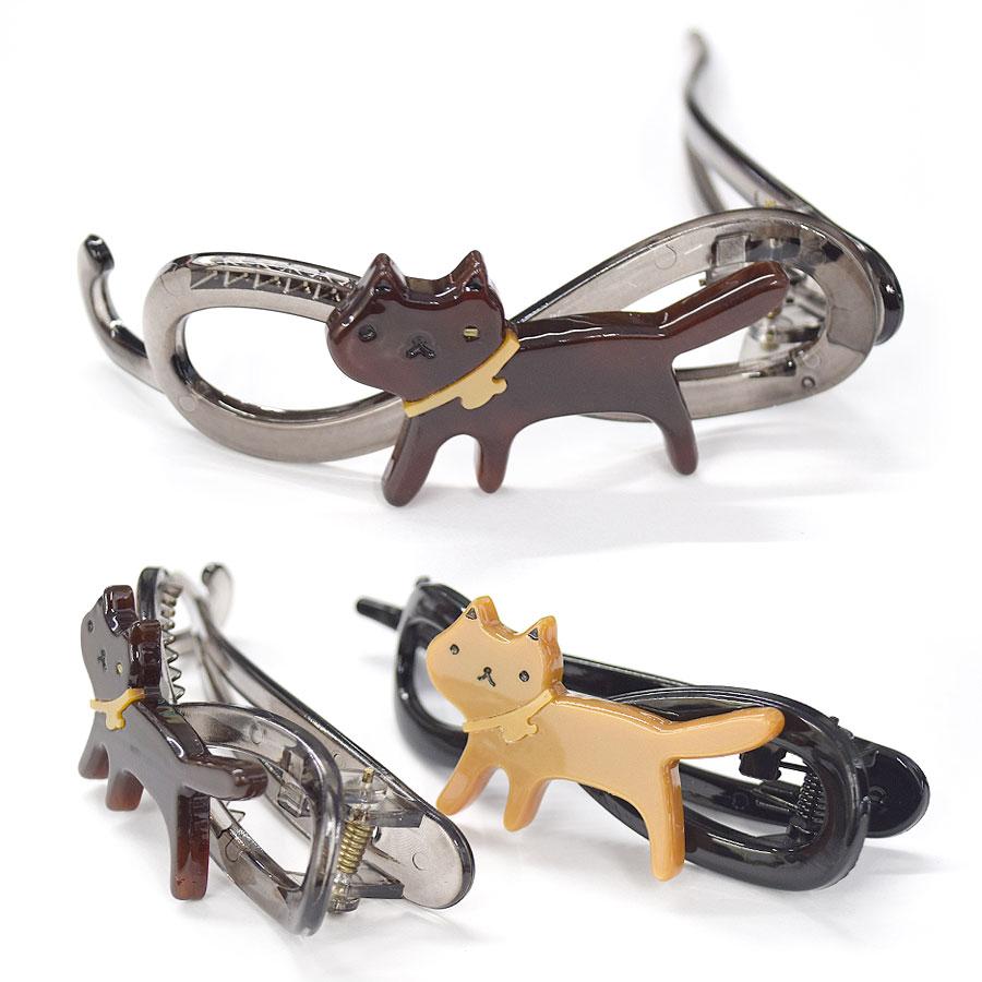 ヘアクリップ 猫 大きめ バナナクリップ しっかり 動物 レディース