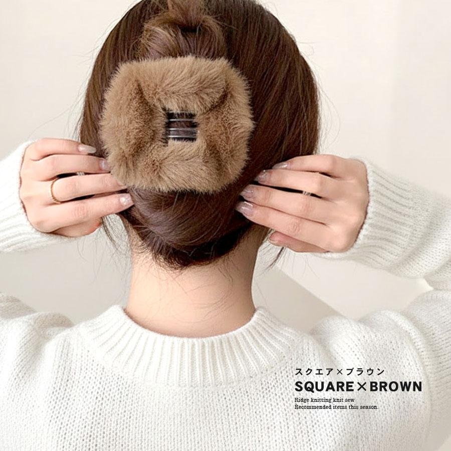 ヘアクリップ バンスクリップ 大きめ ファー スクエア ループ 大きい