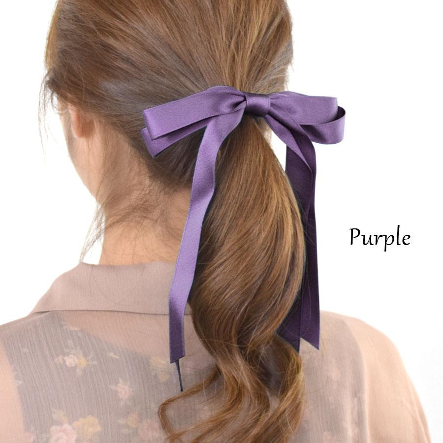 ヘアゴム リボン ロング 長め 黒 サテン おしゃれ ヘアアクセサリー