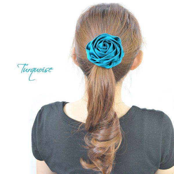 ヘアゴム ヘアポニー ローズモチーフ サテン地 バラ 薔薇 レディース