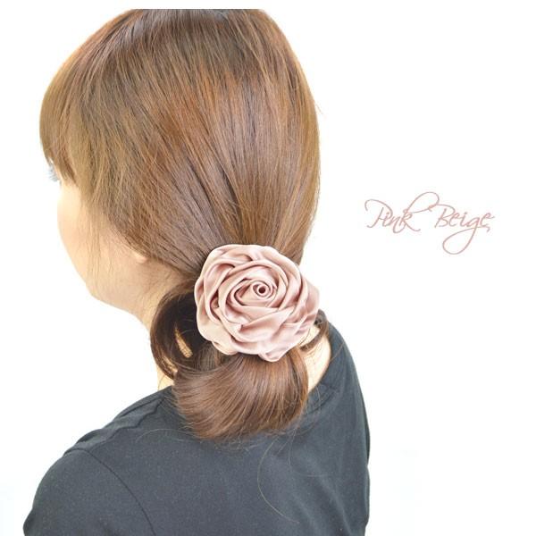 ヘアゴム ヘアポニー ローズモチーフ サテン地 バラ 薔薇 レディース