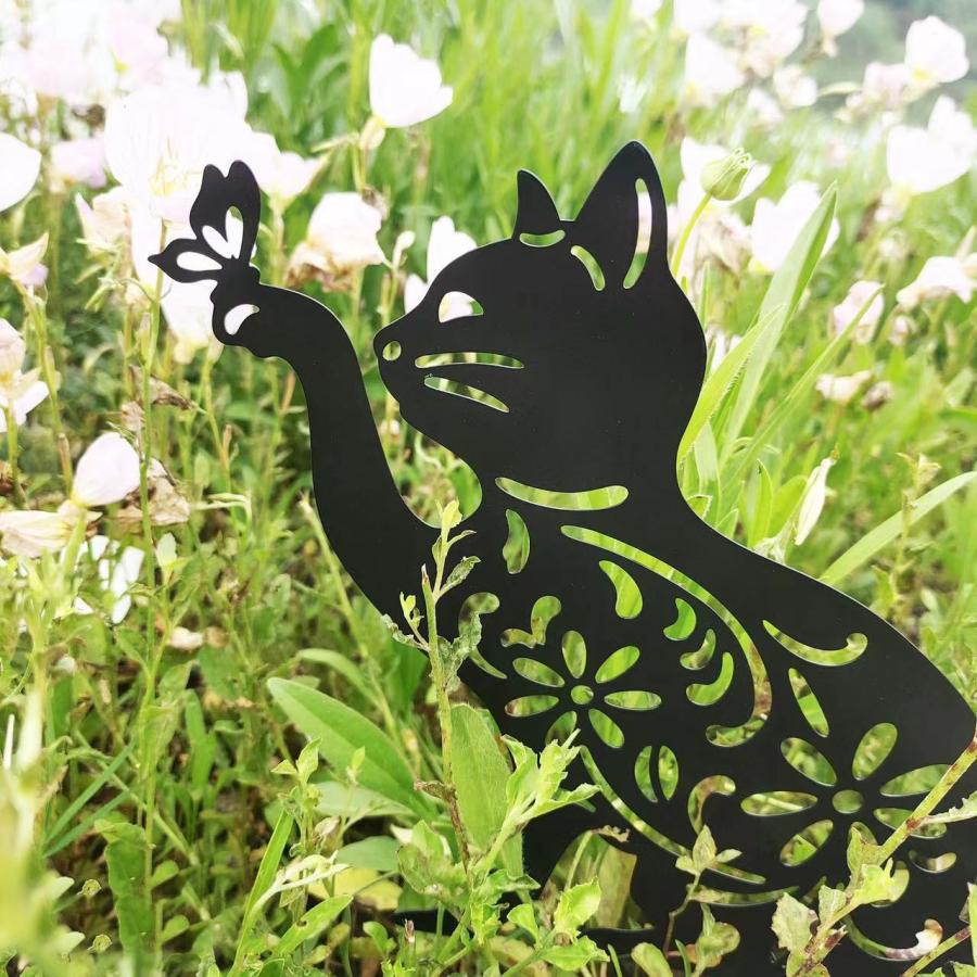 ガーデンオブジェ　猫　プレート ガーデニング オブジェ おしゃれ飾り　リアルC7