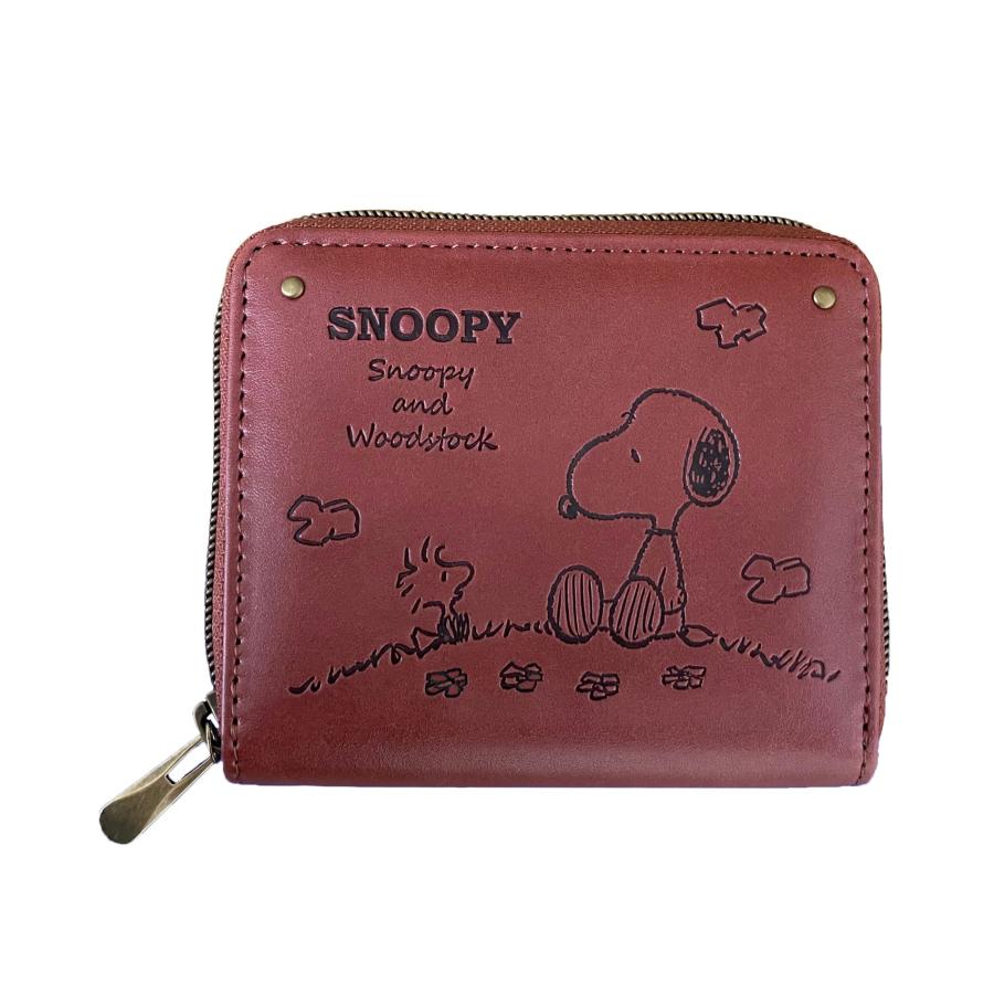 SNOOPY（スヌーピー） スヌーピー＆ウッドストック ミニ財布 型押し