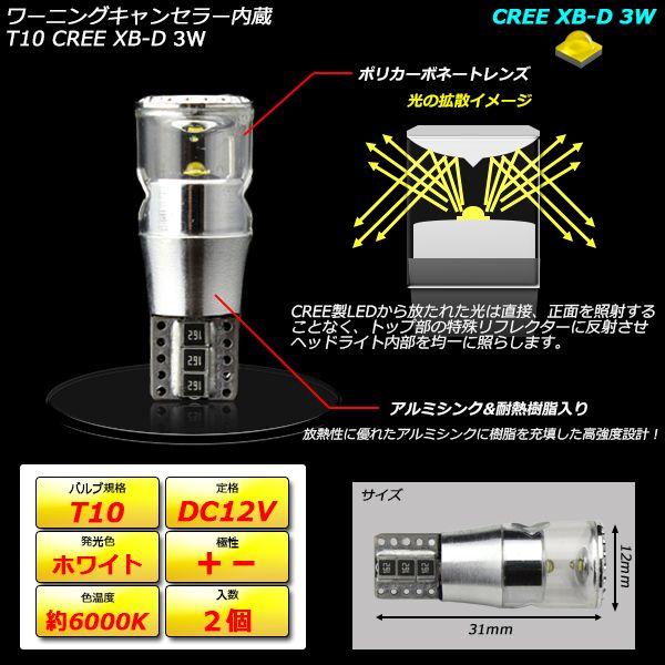 T10 LED キャンセラー内蔵 ウエッジ球 超拡散 CREE XB-D 3WLED ２個セット E-123｜eale｜03