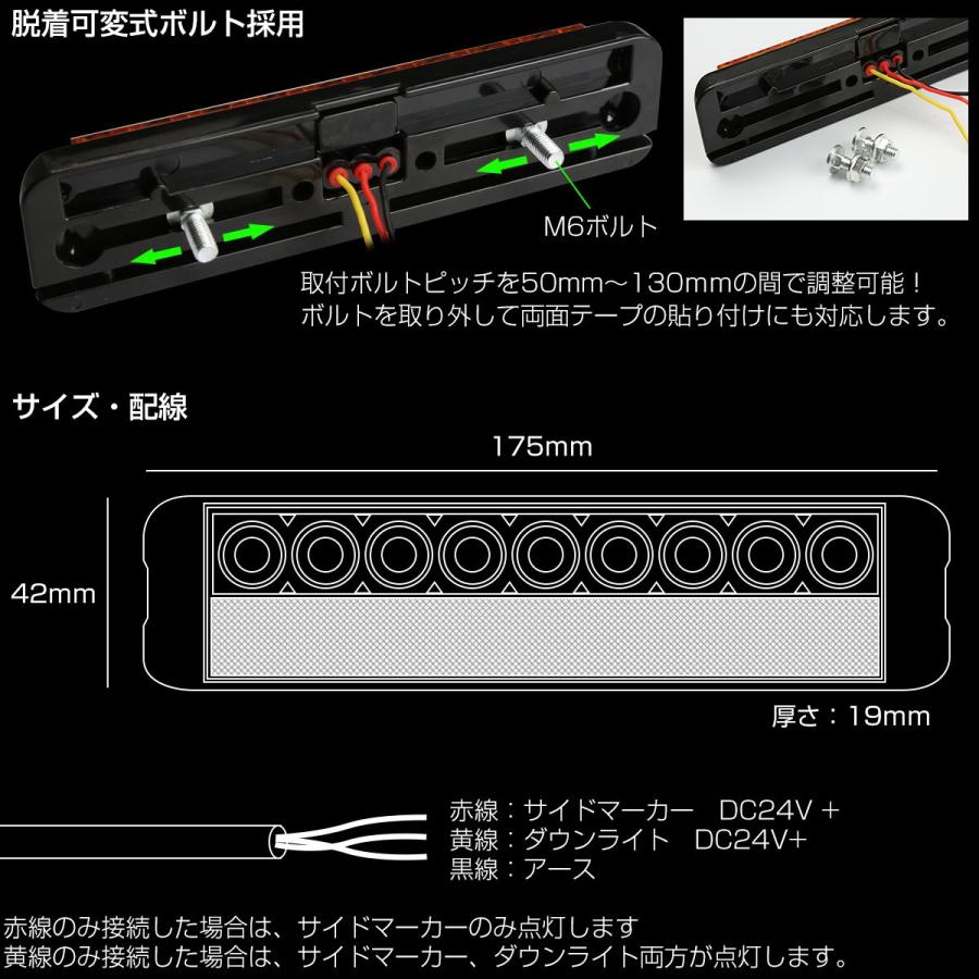 LED ダウンライト付き スリム バスマーカー 12個セット LED ダウンライト付 スリム バスマーカー 角型 路肩灯 タイヤ灯 側方灯