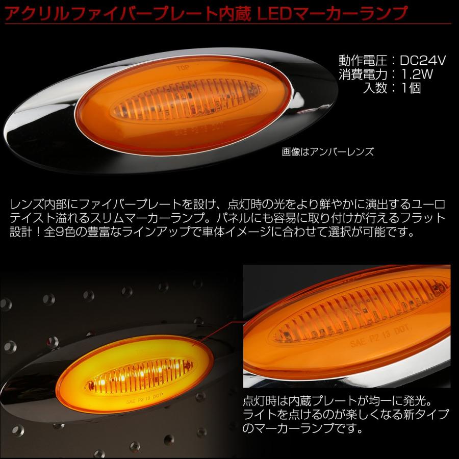 【送料無料】 6個セット 24V ファイバープレート内蔵 LED オーバル マーカーランプ 面発光 サイドマーカー メッキ F-339-347-6SET