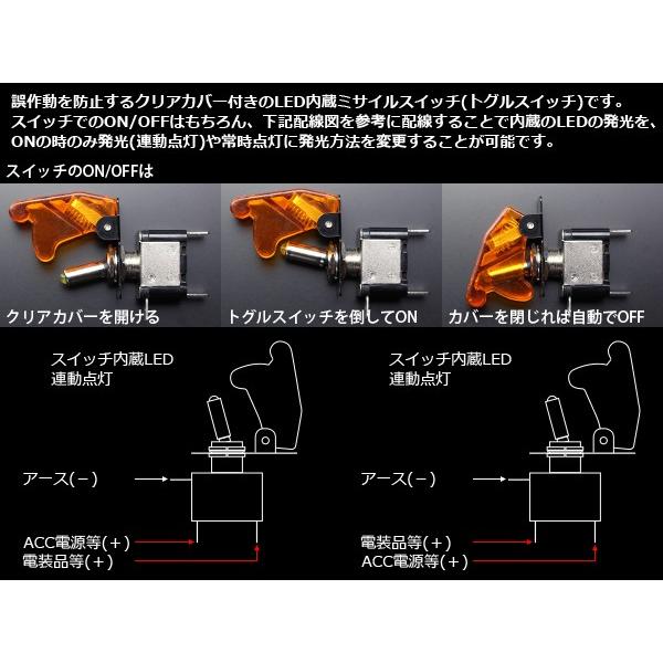 LED 内蔵 ミサイルスイッチ トグルスイッチ 12V ホワイト / レッド