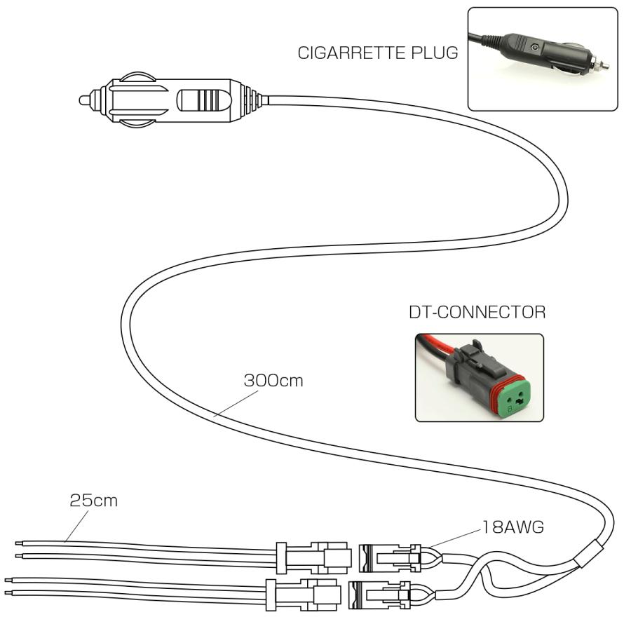 DTコネクタ アクセサリー電源ハーネス 3m 2出力 12V/24V I-448 | ブランド登録なし | 02