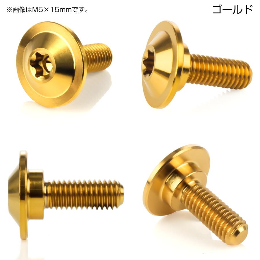 チタンボルト M5×15mm P0.8 円筒部直径8mm 段付きフランジボルト トルクス穴 ゴールド JA1053 | ブランド登録なし | 01