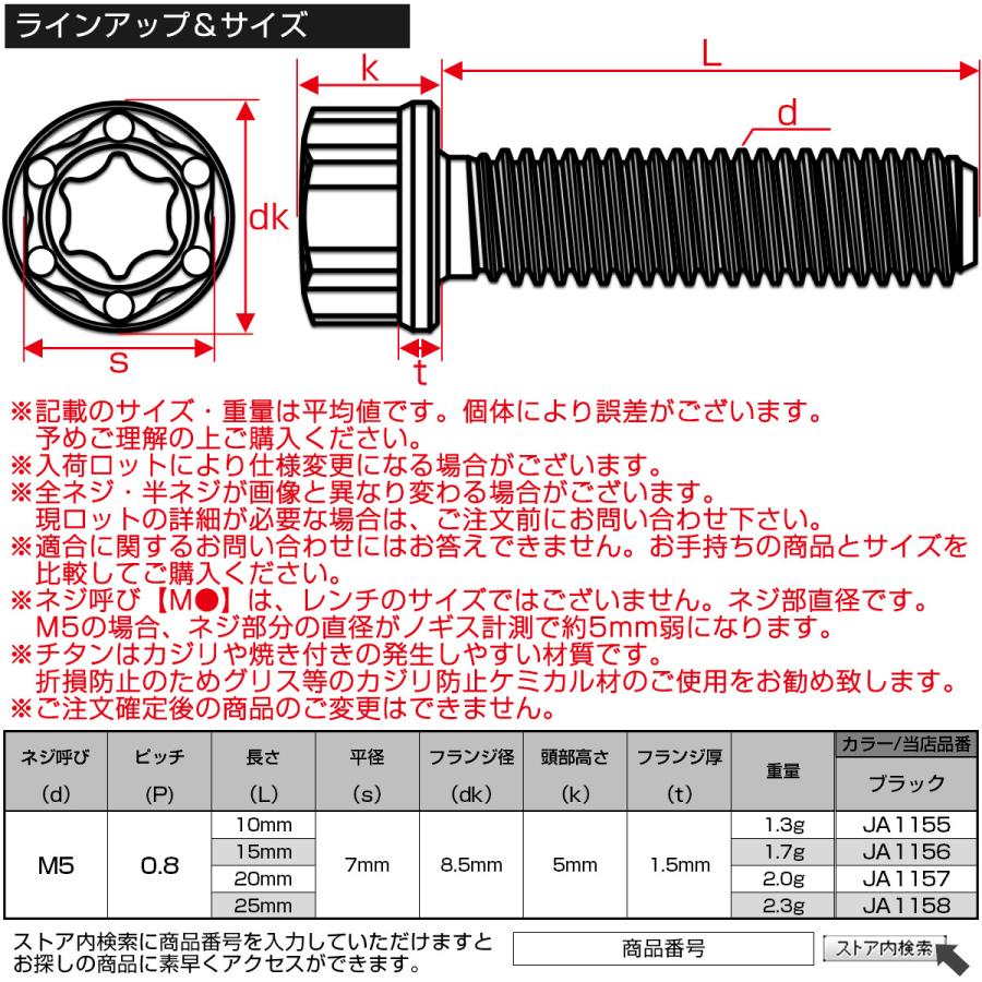 チタンボルト M5×25mm P0.8 ホールヘッド トルクス穴 フランジ付き