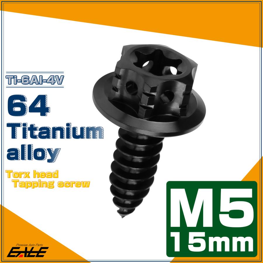 タッピングネジ M5×15mm チタン トルクス穴 フランジ付 ビス ブラック