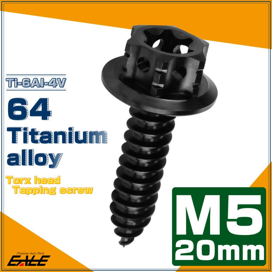 タッピングネジ M5×20mm チタン トルクス穴 フランジ付 ビス ブラック