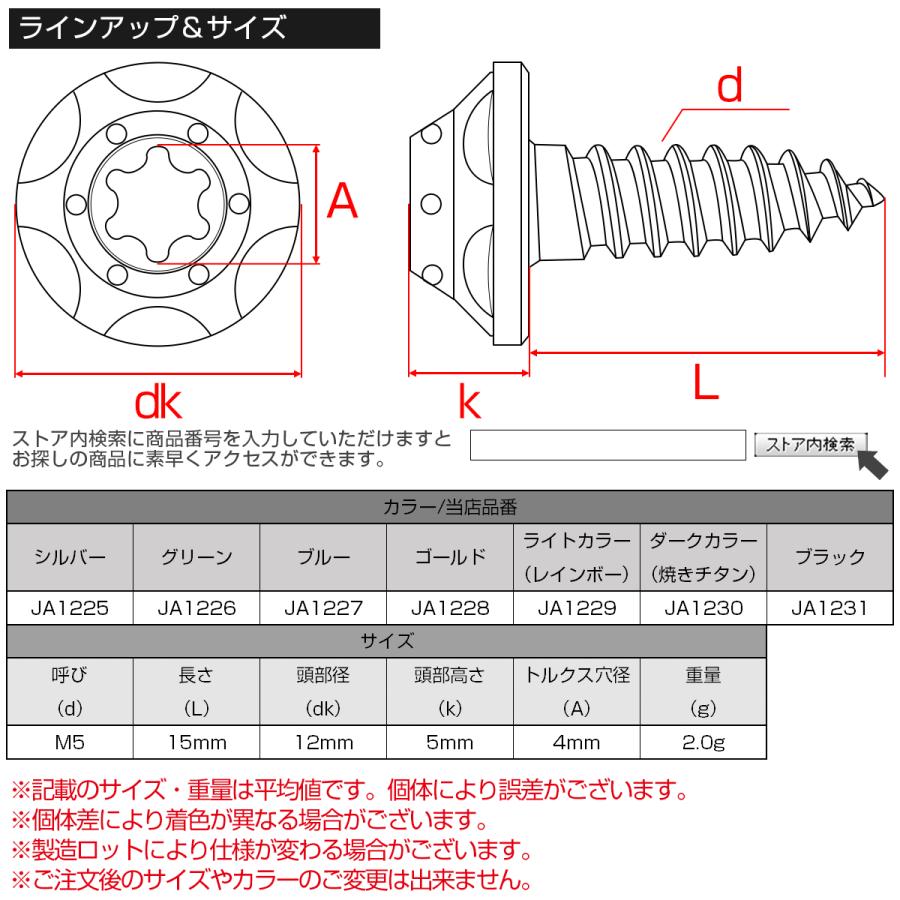 タッピングネジ M5×15チタン トルクス穴 ビス ブラック スターホール