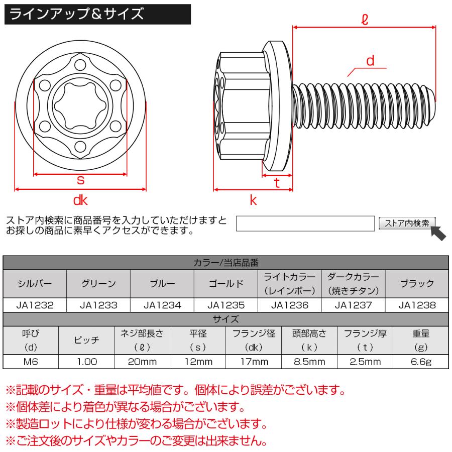 チタンボルト M6×20mm P1.0 六角ボルト ワイドフランジ トルクス穴 ゴールド ホール JA1235 | ブランド登録なし | 03