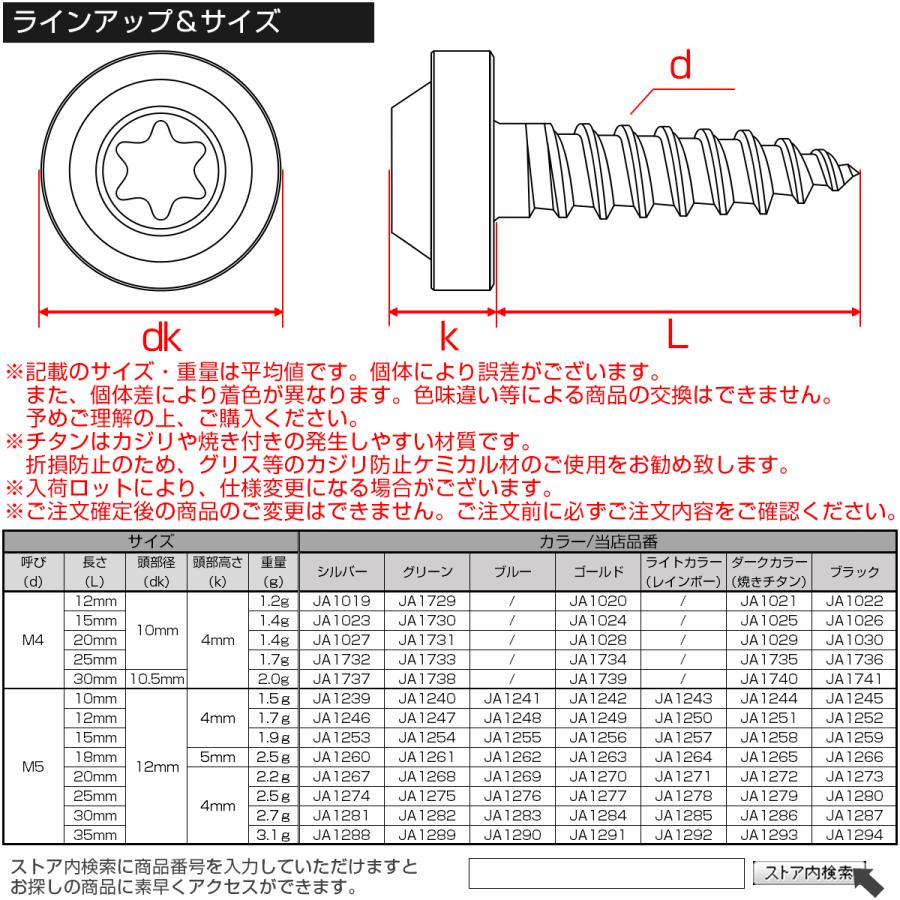 タッピングネジ M5×15mm チタン トルクス穴 フランジ付き ビス ダーク