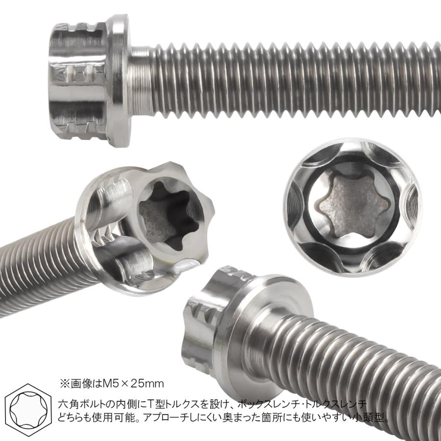 チタンボルトM5×10mm P0.80 六角ボルト T型トルクス穴 フランジ付き シルバー デザイン JA1368 | ブランド登録なし | 02