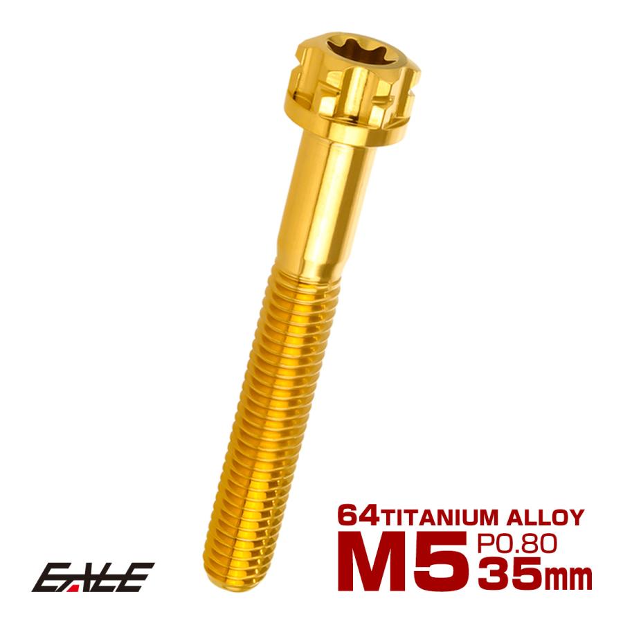 チタンボルトM5×35mm P0.80 六角ボルト T型トルクス穴 フランジ付き
