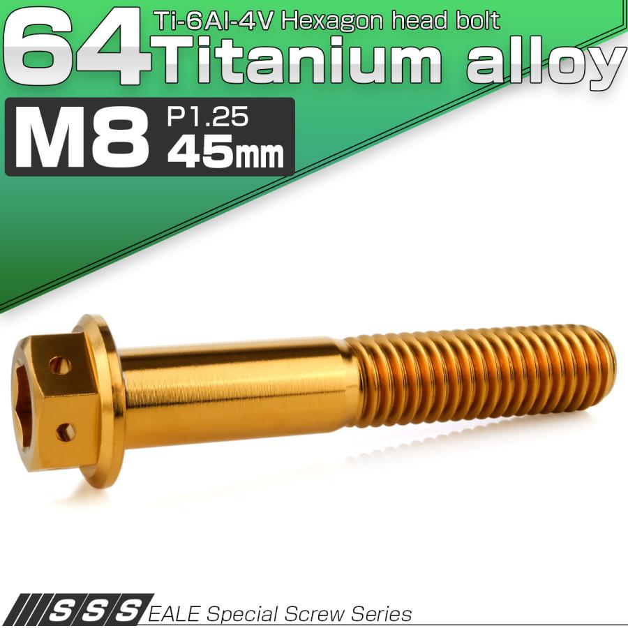 チタンボルト M8×45mm P1.25 六角ボルト 六角穴付き ホールヘッド フランジボルト ゴールド JA1793 | ブランド登録なし | 01