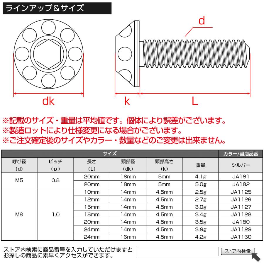 チタンボルト M6×20mm P1.00 頭部径14mm ボタンボルト 六角穴 グレー 素地色 ホール JA180 | ブランド登録なし | 04