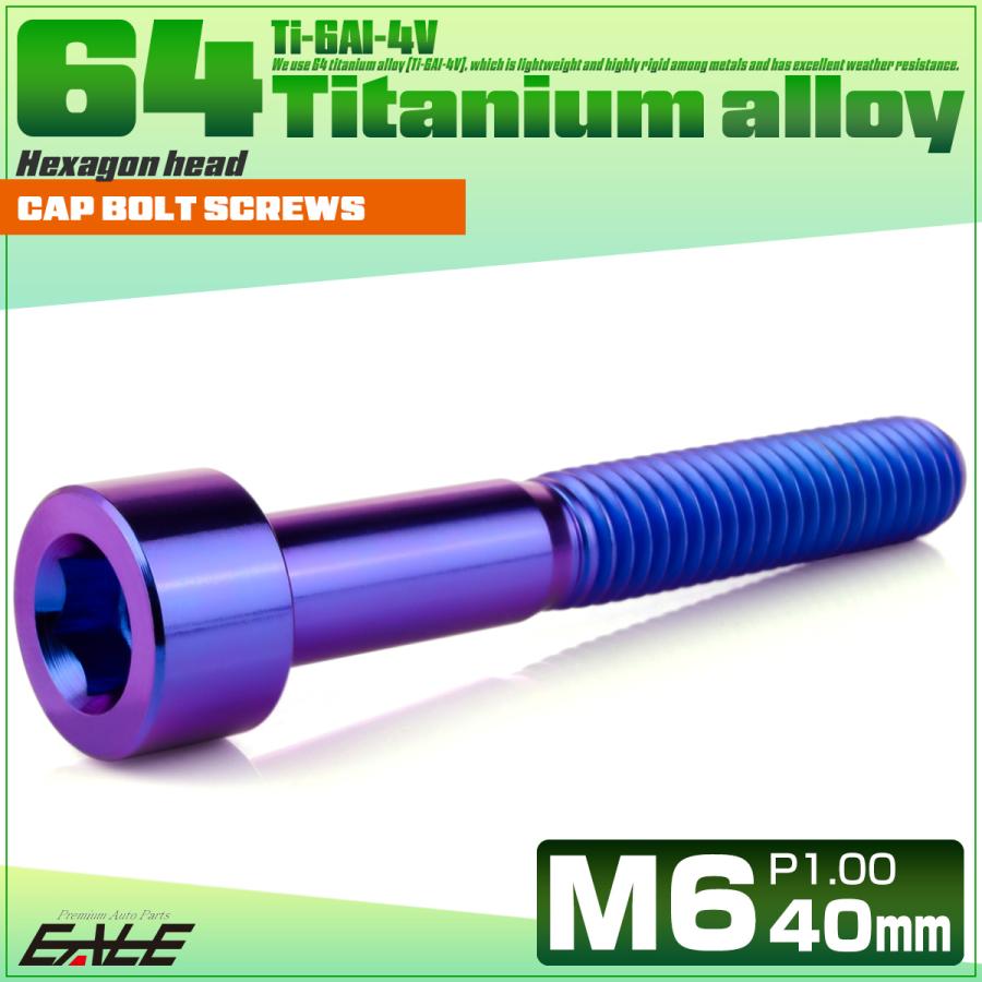 チタンボルト M6×40mm P1.0 キャップボルト キャップスクリュー 六角穴付き ボルト パープルブルー JA1958 | ブランド登録なし | 01