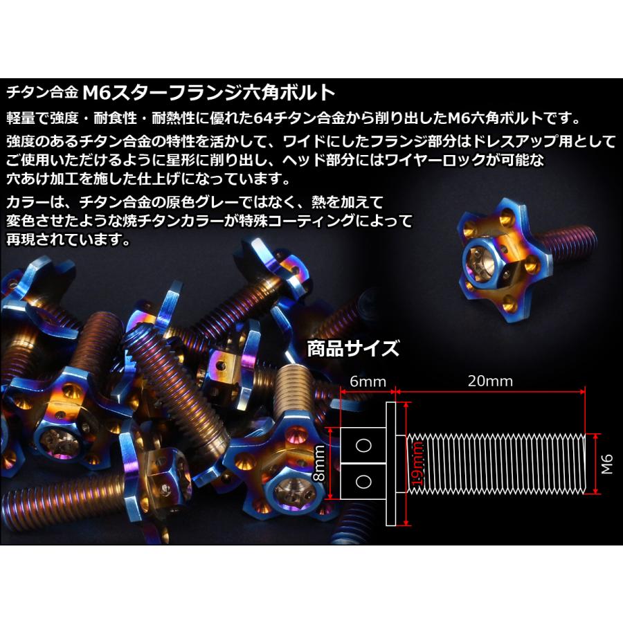 チタンボルト M6×20mm P1.00 フランジ径19mm 六角ボルト 焼チタンカラー スターフランジ JA195 | ブランド登録なし | 02