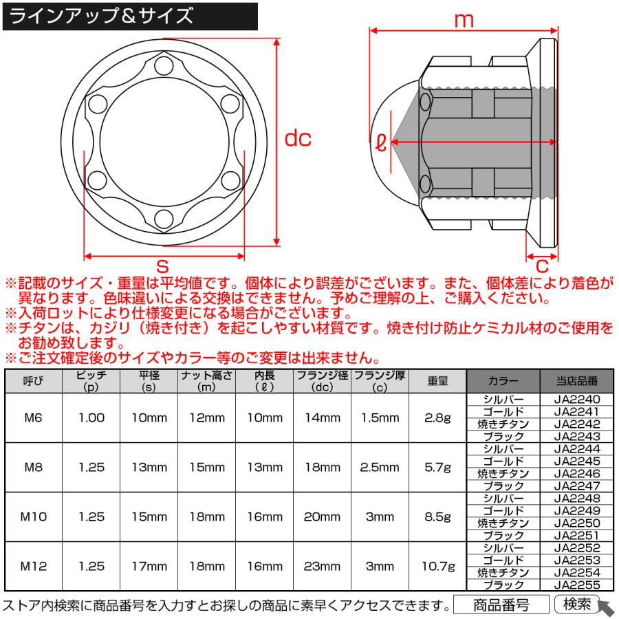 チタンナット M8 P1.25 スターホール 袋ナット フランジ付き デザイン 六角 ドームナット ゴールド JA2245 | ブランド登録なし | 04