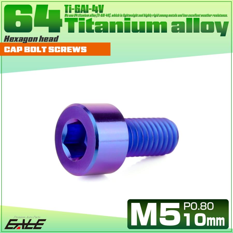 チタンボルト M5×10mm P0.8 キャップボルト キャップスクリュー 六角穴付き ボルト パープルブルー JA2318 | ブランド登録なし | 01