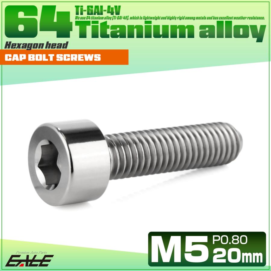チタンボルト M5×20mm P0.8 キャップボルト キャップスクリュー 六角穴付き ボルト シルバー JA2341 | ブランド登録なし | 01