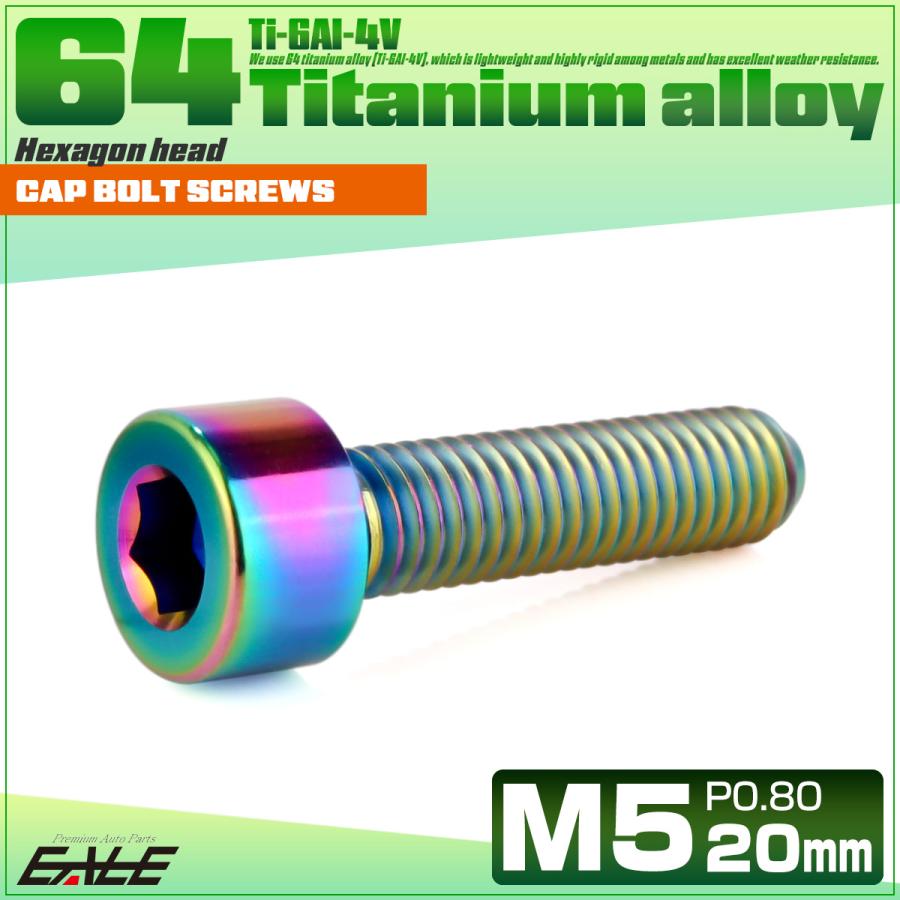 チタンボルト M5×20mm P0.8 キャップボルト キャップスクリュー 六角穴付き ボルト レインボー JA2344 | ブランド登録なし | 01