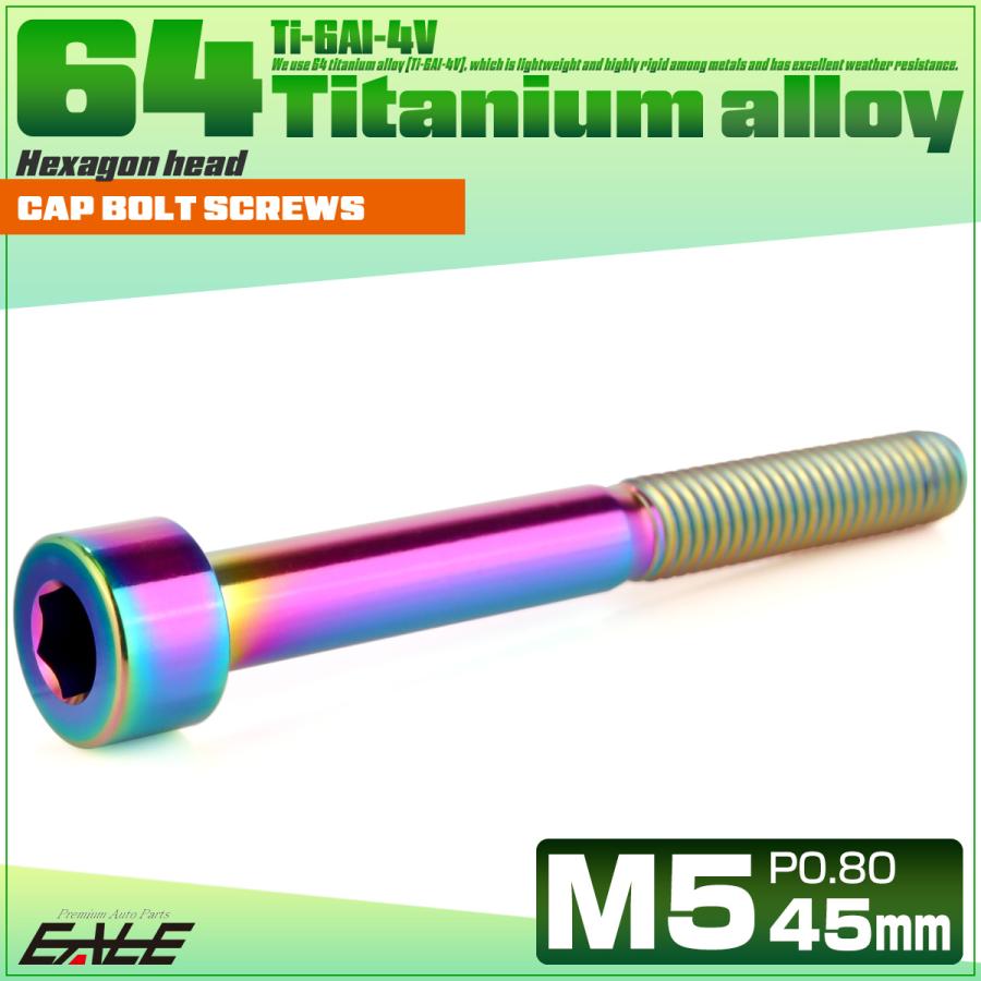 チタンボルト M5×45mm P0.8 キャップボルト キャップスクリュー 六角穴付き ボルト レインボー JA2374 | ブランド登録なし | 01