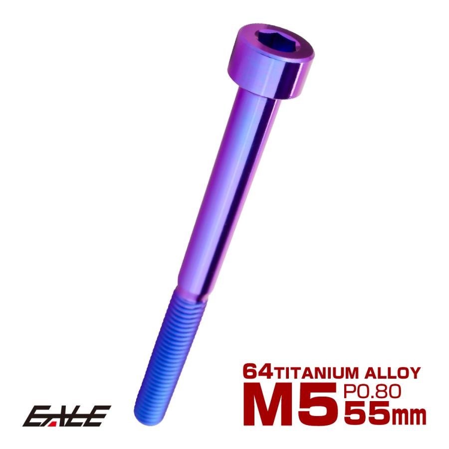 チタンボルト M5×55mm P0.8 キャップボルト キャップスクリュー 六角穴付き ボルト パープルブルー JA2384 | ブランド登録なし