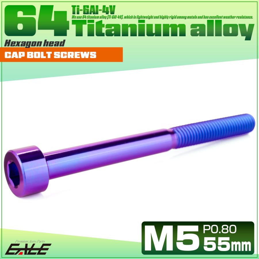 チタンボルト M5×55mm P0.8 キャップボルト キャップスクリュー 六角穴付き ボルト パープルブルー JA2384 | ブランド登録なし | 01
