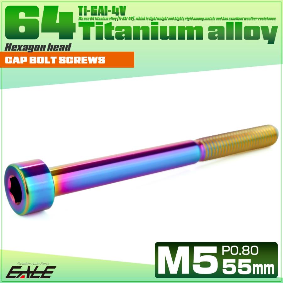 チタンボルト M5×55mm P0.8 キャップボルト キャップスクリュー 六角穴付き ボルト レインボー JA2386 | ブランド登録なし | 01