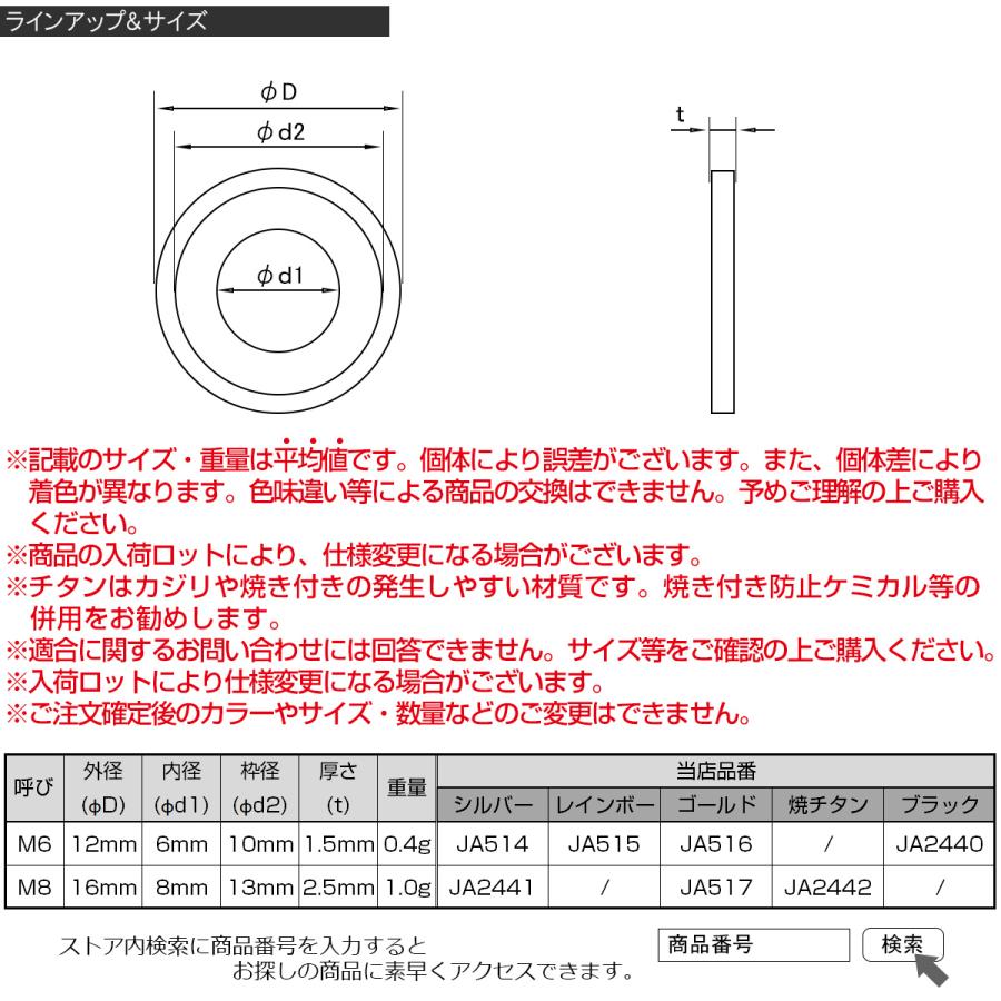 チタンワッシャー M8 外径16mm デザインワッシャー ボルト座面枠付き シルバー JA2441 | ブランド登録なし | 04